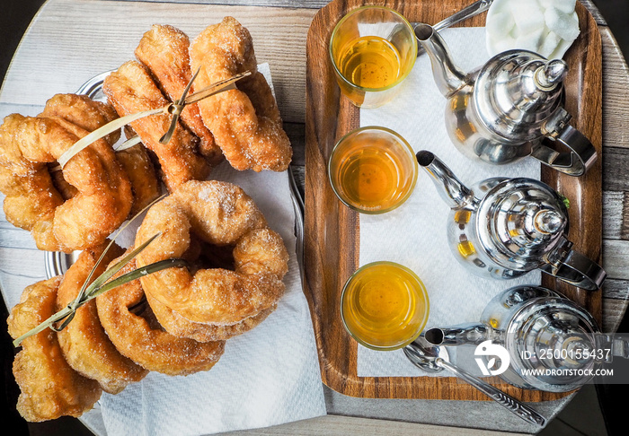 Traditional fresh baked arabic donuts in Morocco