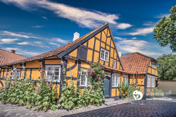 Old narrow streets in faaborg city, Denmark