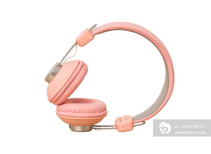 Beautiful pink headphones isolated cutout background