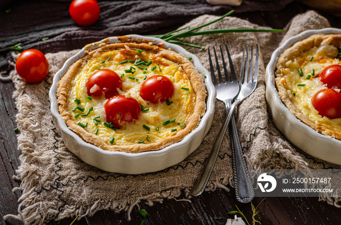 Homemade cheese quiche with garlic