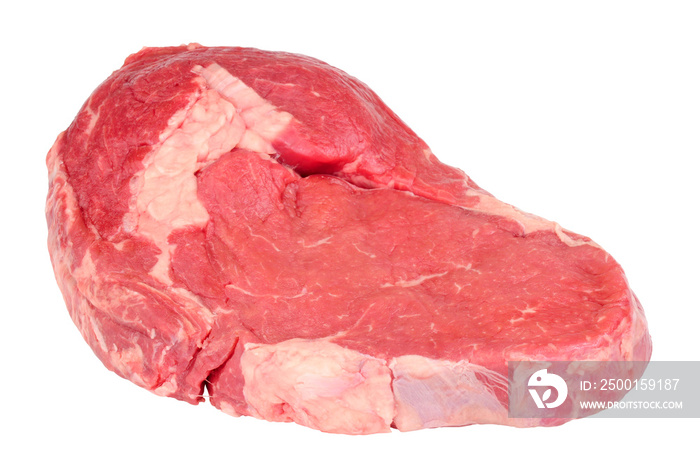 Fresh raw rib eye beef steak isolated on a white background