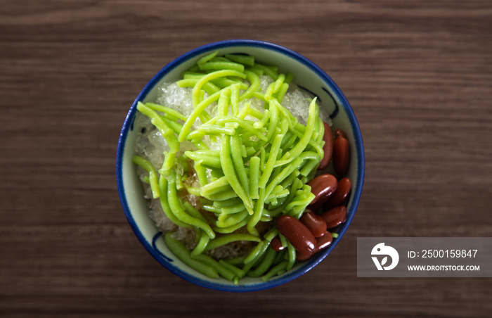 Malaysian desserts called Cendol .Cendol is made from crushed ice cubes