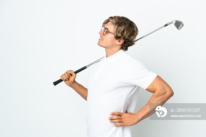 English man playing golf suffering from backache for having made an effort