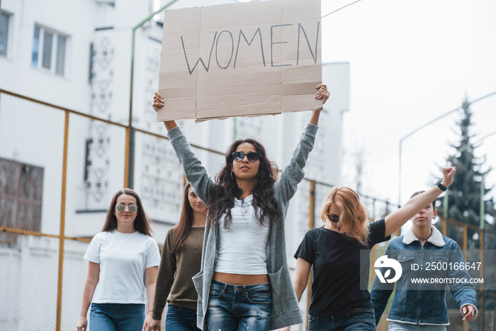 Somebody has to make move. Group of feminist women have protest for their rights outdoors