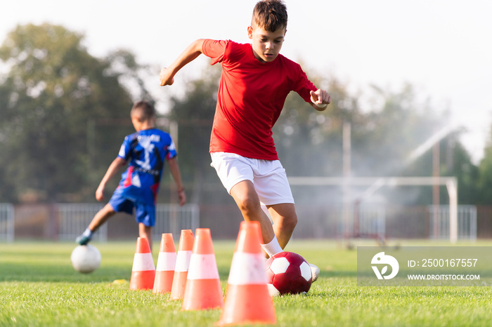 Boy Soccer Player In Training.