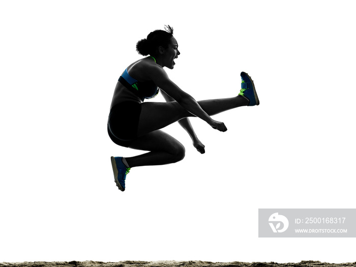 one african athlete athletics long jump woman isolated on white background silhouette