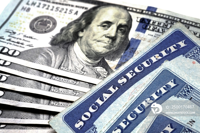 Social Security Cards in a Row Pile for Retirement