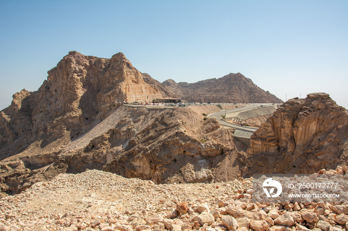 View point at the Jebel Hafeet ( Mount Hafeet ) mountain range in the region of Tawam, south of the city of Al Ain in the United Arab Emirates