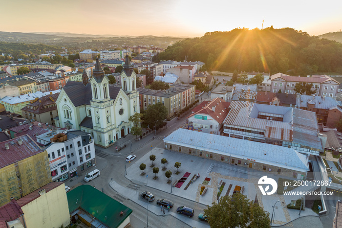 Main square in Sanok aerial view