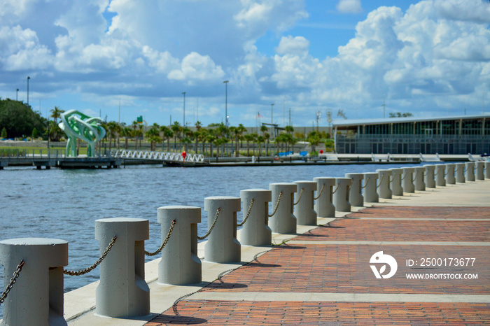 Tampa Bay riverwalk downtown on a beautiful sunny day