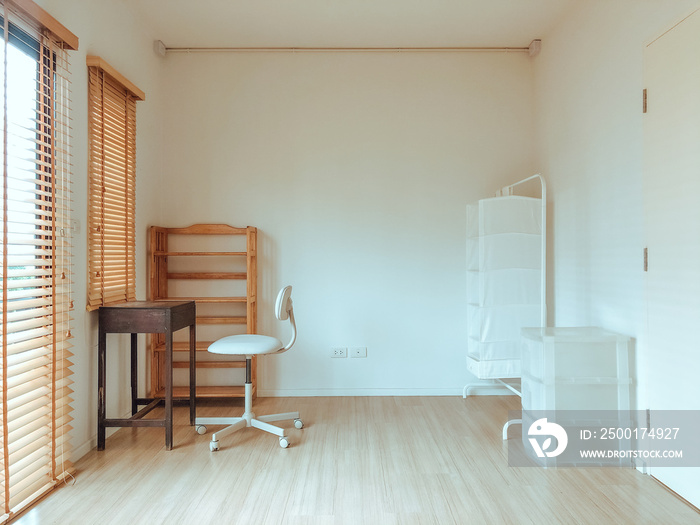 Minimal bed room hostel Muji style, white and bright mood and tone, Clean and clear Room decorate with small bed, hostel room interior design