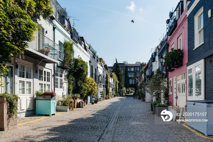 View of the picturesque St Lukes Mews alley near Portobello Road in Notting Hill, London