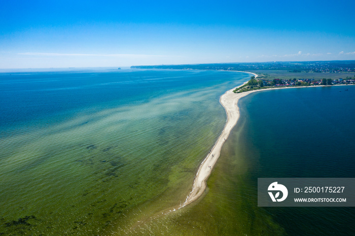 Rewa, Poland. Aerial view of Isthmus Rewski in summer at the Baltic Sea in Rewa, Pomeranian voivodship, Poland.