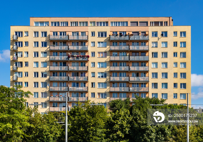 Large scale multi family project residential building at Melsztynska street in Mokotow district of Warsaw in Poland