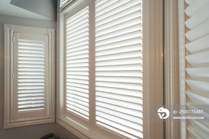 close up of an open window with shutters