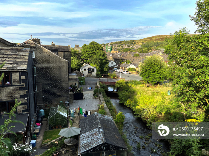 Late summers evening, rooftop view, over the village of, Marsden, Huddersfield, UK