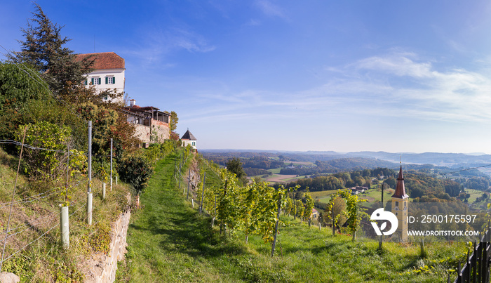 the idyllic castle kapfenstein with surrounding landscapes in the oststeiermark region in Austria