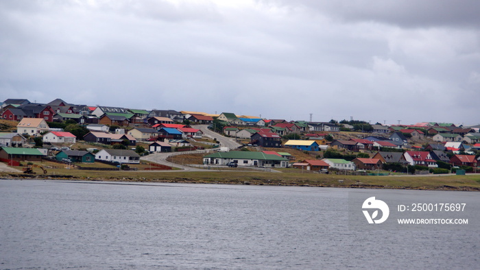 Town of Stanley, Falkland Islands on the hill above the harbor