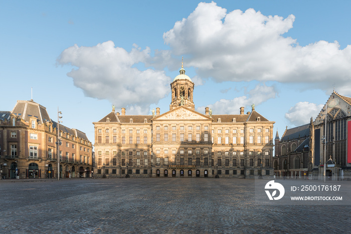 Royal Palace at the Dam Square in Amsterdam, Netherlands.