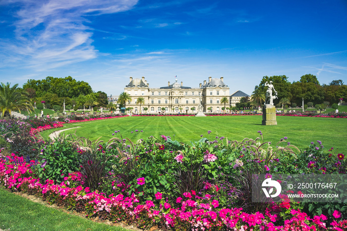 Luxembourg Gardens with Luxembourg Palace in summer, Paris, France