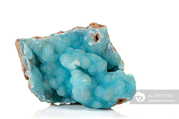 Macro pink Smithsonite mineral stone on microcline on white background