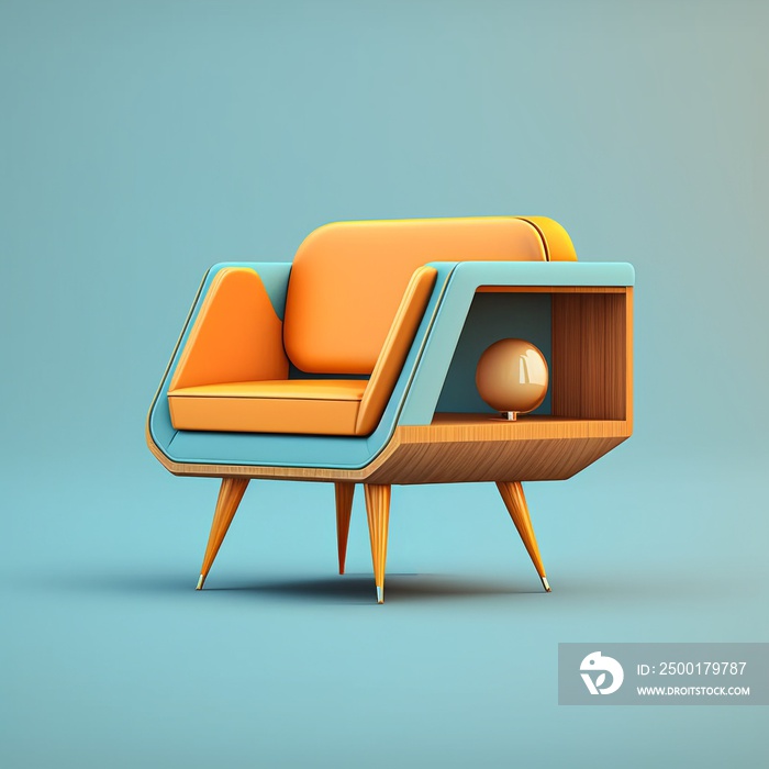 Isolated Vintage Style Illustration of a Designer Mid-Century Modern Chair. Retro 50s, 60s, 70s Armchair.
