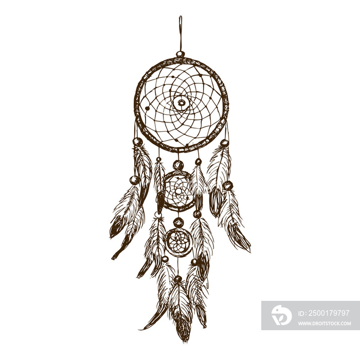 Dreamcatcher hand drawn sketch style PNG illustration with transparent background