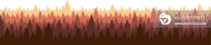 Autumn forest line semi flat color raster object. Full sized item on white. Natural landscape. Fall season. Forest conservation. Simple cartoon style  for web graphic design and animation