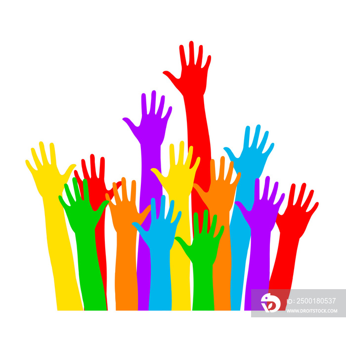 Multi color Hand Up illustration. Raised hands