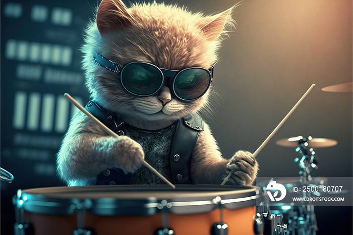 cat drummer playing the drum