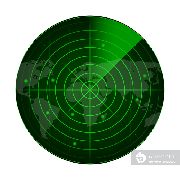 Realistic radar in searching. Radar screen with the aims.  stock illustration.