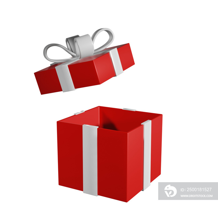 red gift box opened 3d render illustration