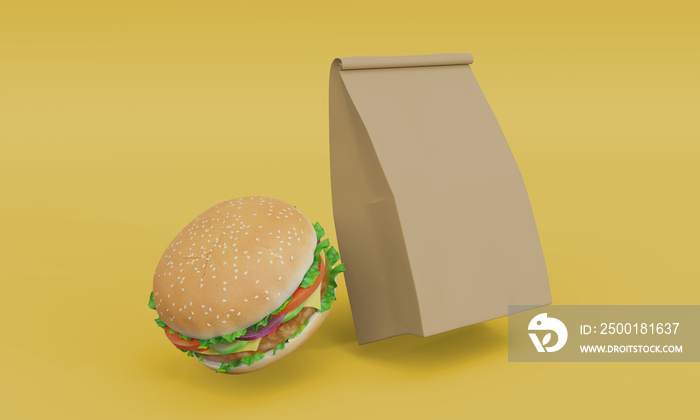 Burger mockup 3d render model for product packaging design