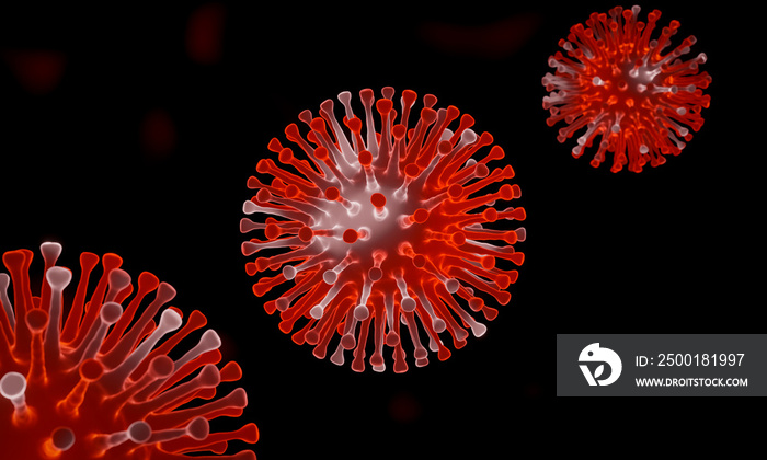 3D microscopic COVID19 virus. Deltacron variant. Coronavirus mutation. Global health crisis.