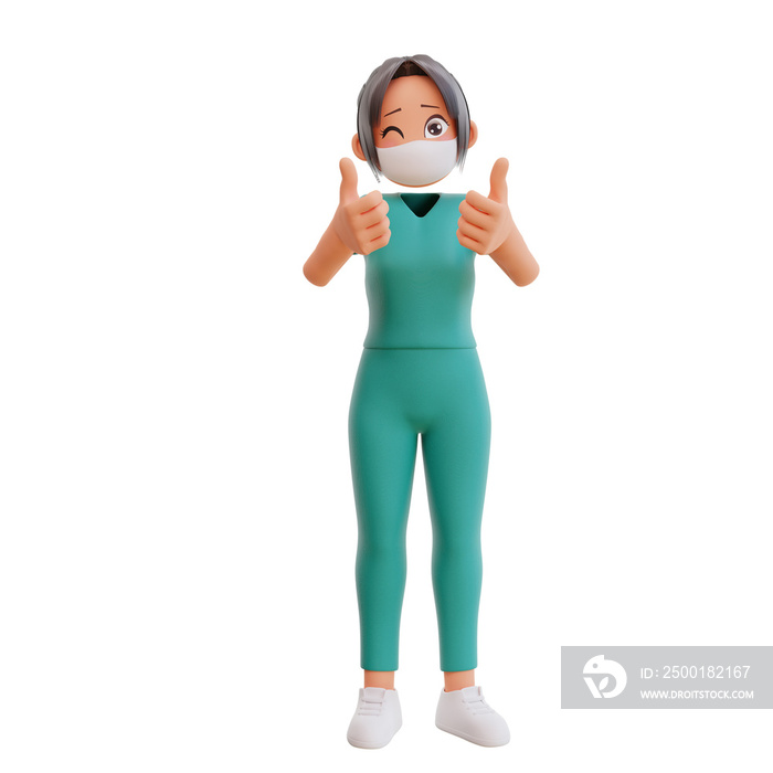 3d render cute nurse with mask