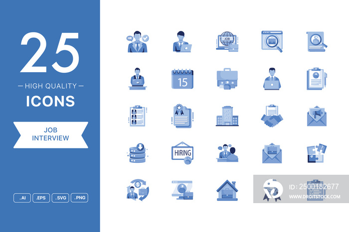 Vector set of Job Interview icons. The collection comprises 25 vector icons for mobile applications and websites.