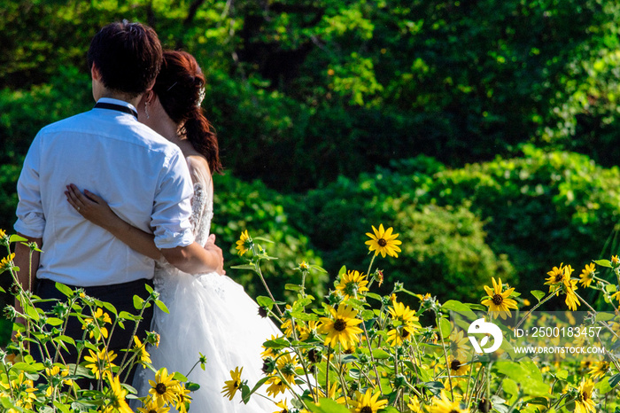 ひまわり畑の結婚式