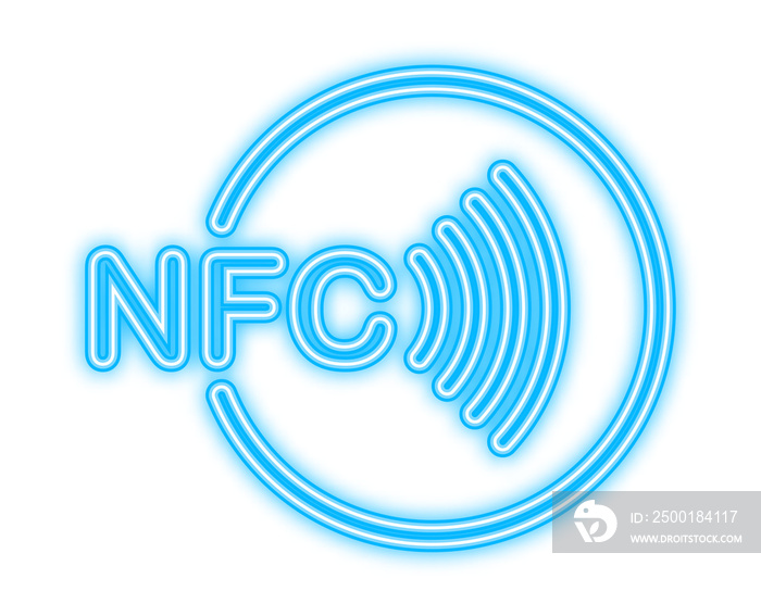 Contactless wireless pay sign logo. Neon icon. NFC technology. Vector stock illustration