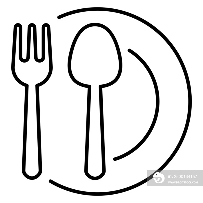 Logo restaurante. Icono aislado lineal cubiertos con plato