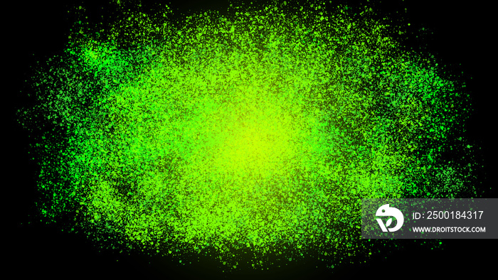 Neon green splatter random pattern on black surface. Background and texture abstract.