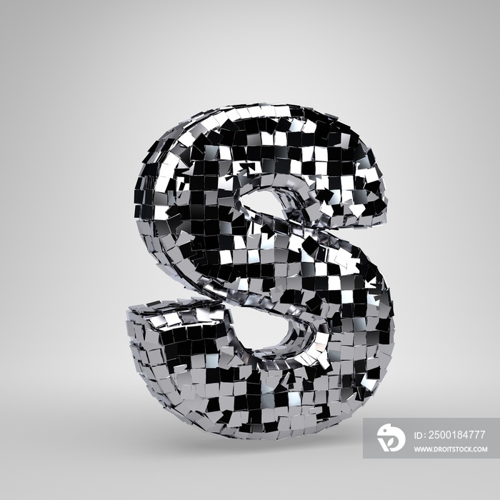 Chrome Disco ball uppercase letter S isolated on white background. 3D rendered alphabet.