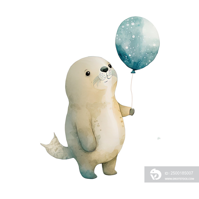 Cute Watercolour Animal Holding a Balloon Illustration