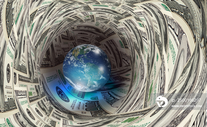 Glass globe on the US dollars  Elements of this image furnished by NASA