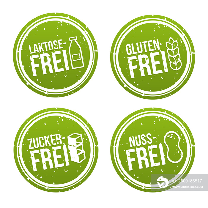 Laktosefrei, Glutenfrei, Zuckerfrei und Nussfrei Banner Set.