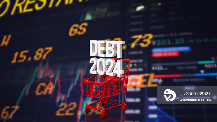 The Debt 2024 in Super market cart for Business concept 3d rendering