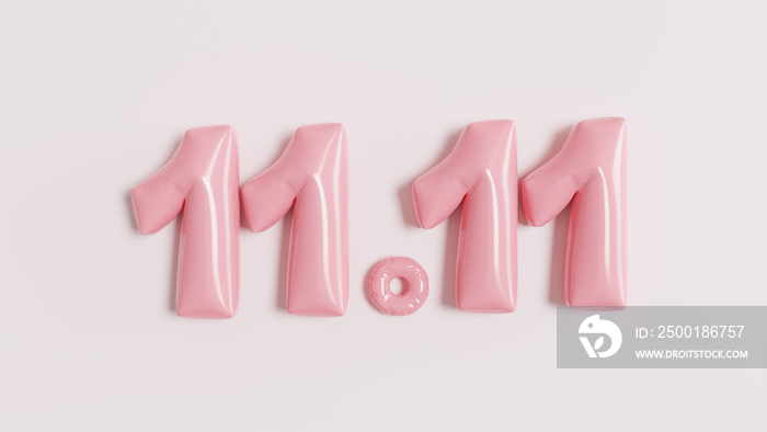 3d rendering 11.11 balloon text sale promotion on pink background