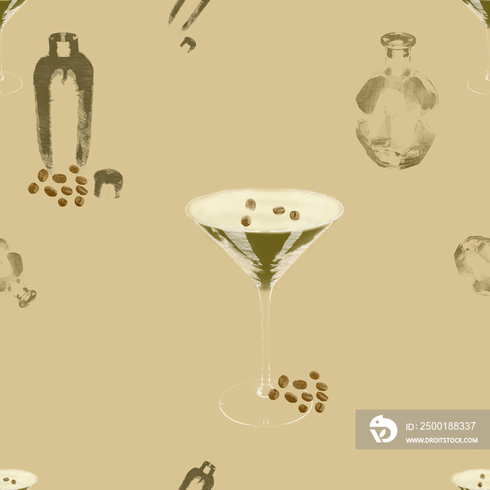 Espresso Martini seamless repeating pattern