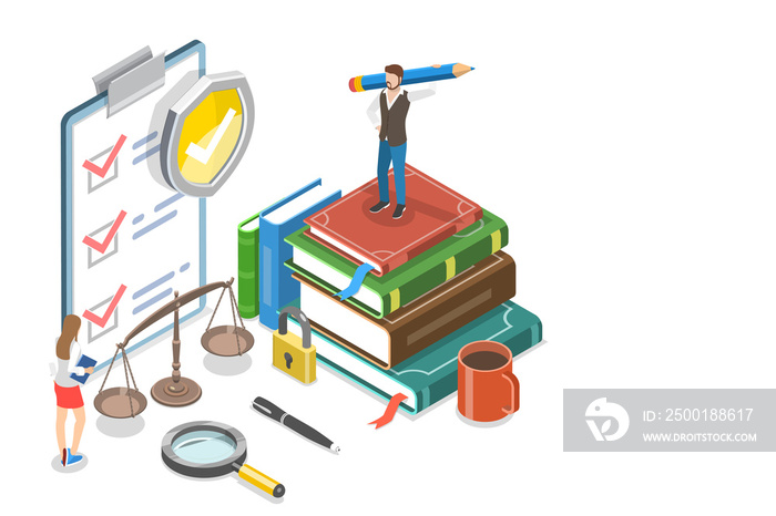 3D Isometric Flat  Conceptual Illustration of Policies and Procedures