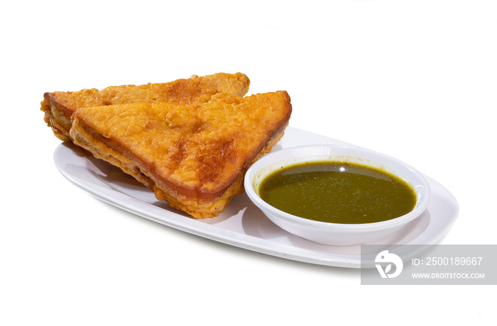 Indian Fried Snack Bread Pakora or Bread Bhaji a Common Street Food, it is Made From Bread Slices, Gram Flour, and Spices Among other Ingredients