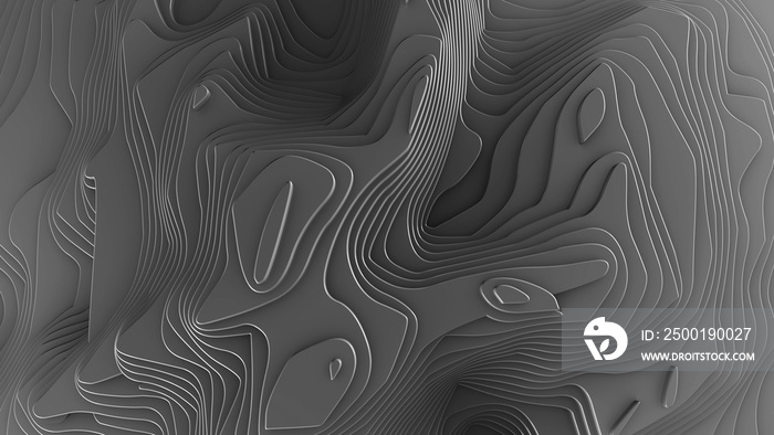 Abstract metal 3d topography map background, 3d render illustration